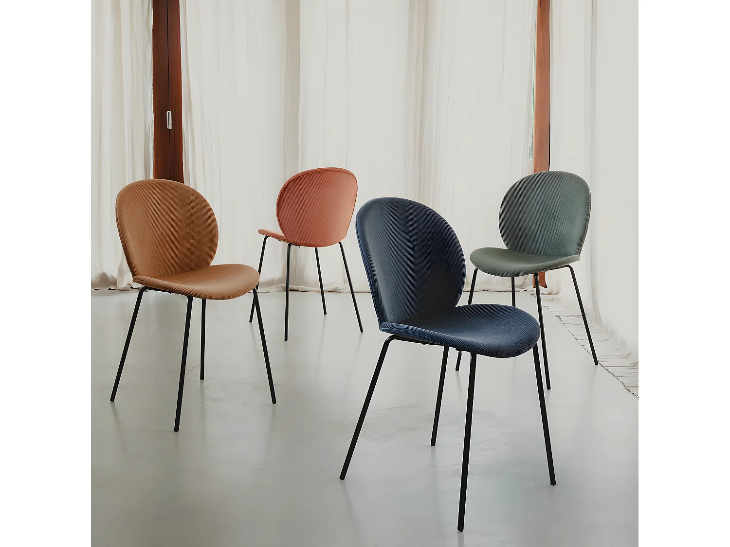 Bonnet - Lot de 2 chaises en velours côtelé et métal - Ardoise