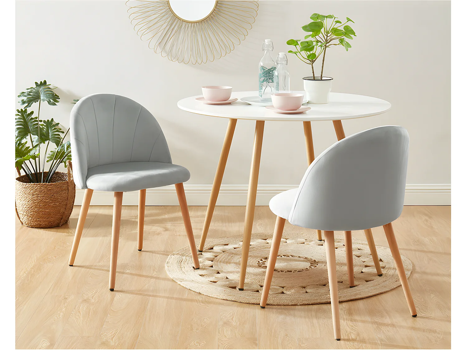 Roandola - Lot de 2 chaises en velours - Gris clair