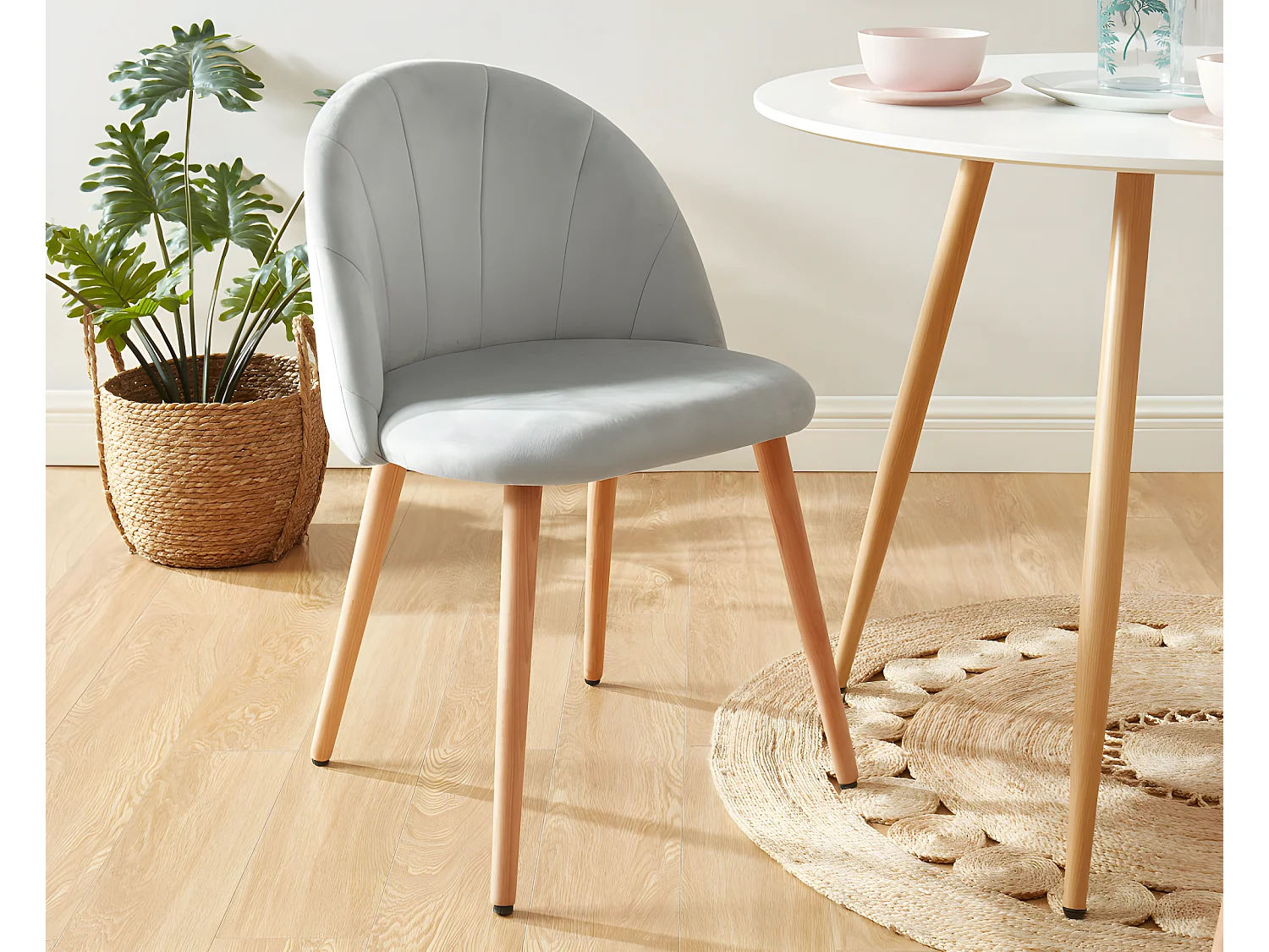 Roandola - Lot de 2 chaises en velours - Gris clair