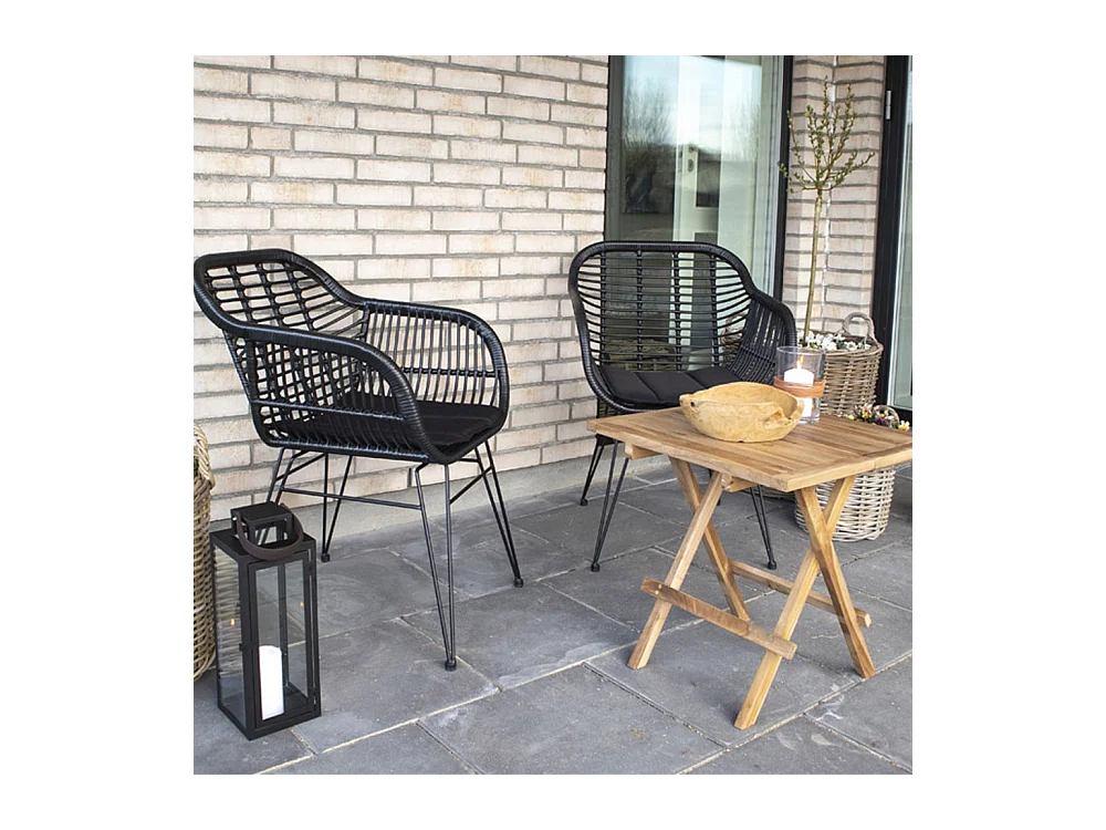 Trieste - Lot de 2 fauteuils indoor/outdoor aspect rotin et métal avec coussin - Noir