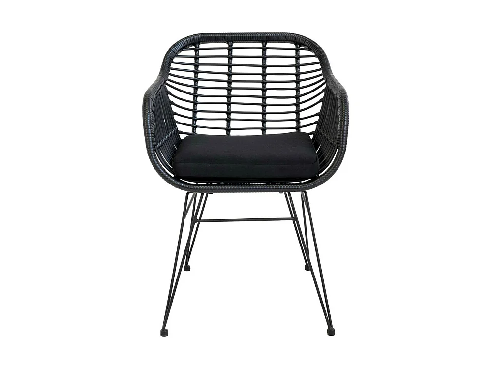 Trieste - Lot de 2 fauteuils indoor/outdoor aspect rotin et métal avec coussin - Noir
