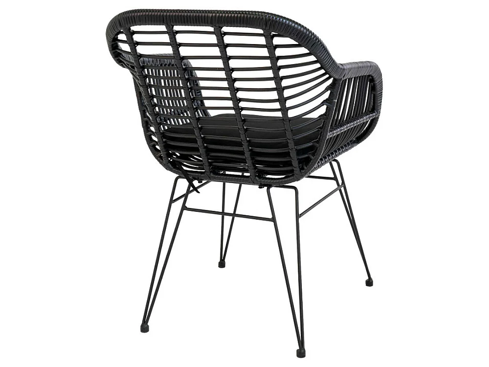 Trieste - Lot de 2 fauteuils indoor/outdoor aspect rotin et métal avec coussin - Noir