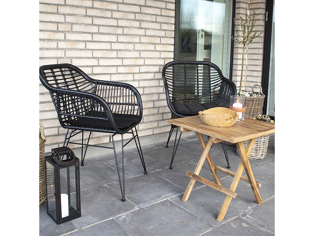 Trieste - Lot de 2 fauteuils indoor/outdoor aspect rotin et métal avec coussin - Noir