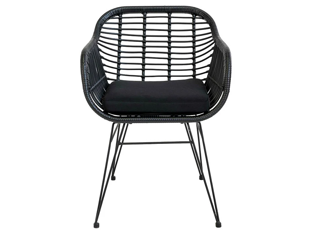 Trieste - Lot de 2 fauteuils indoor/outdoor aspect rotin et métal avec coussin - Noir