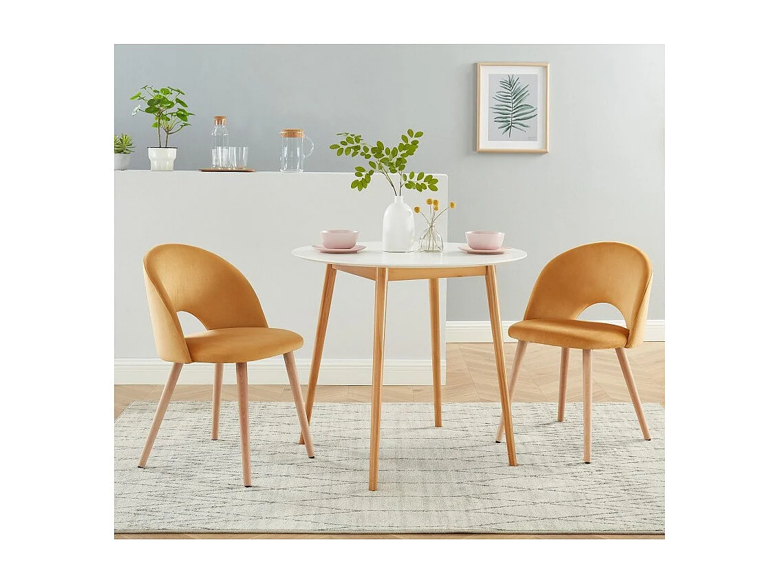 Lot de 2 chaises EUGENIE velours jaune pieds hêtre massif