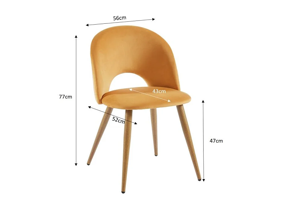 Lot de 2 chaises EUGENIE velours jaune pieds hêtre massif