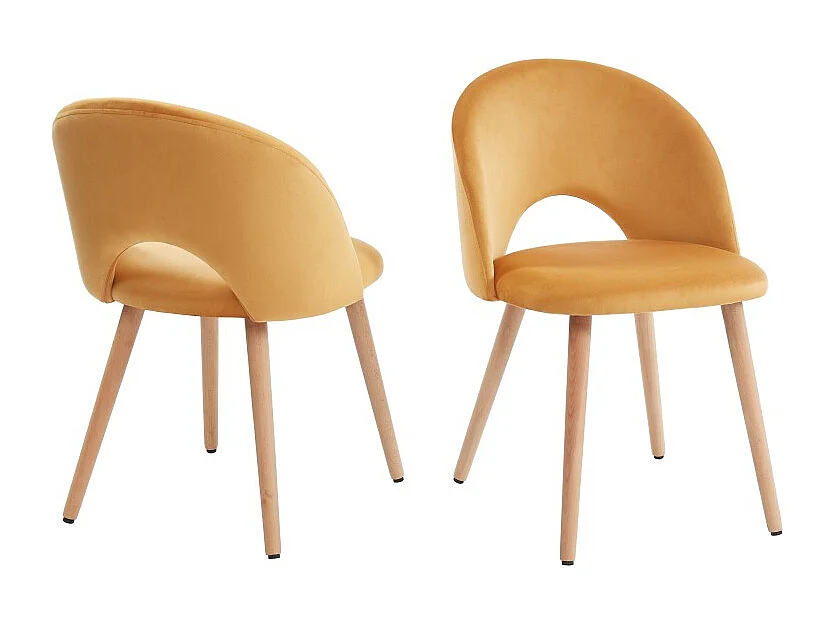 Lot de 2 chaises EUGENIE velours jaune pieds hêtre massif
