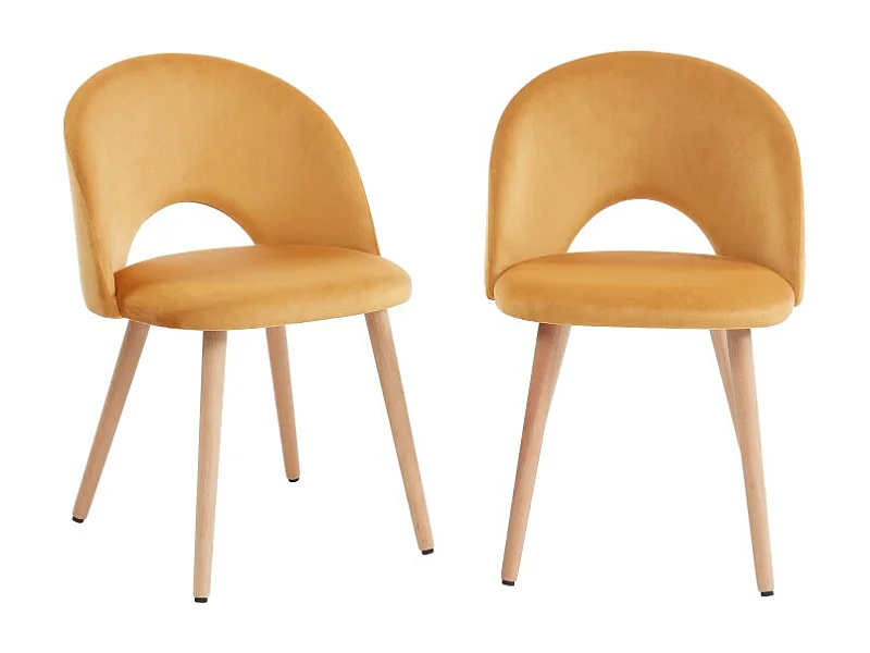 Lot de 2 chaises EUGENIE velours jaune pieds hêtre massif