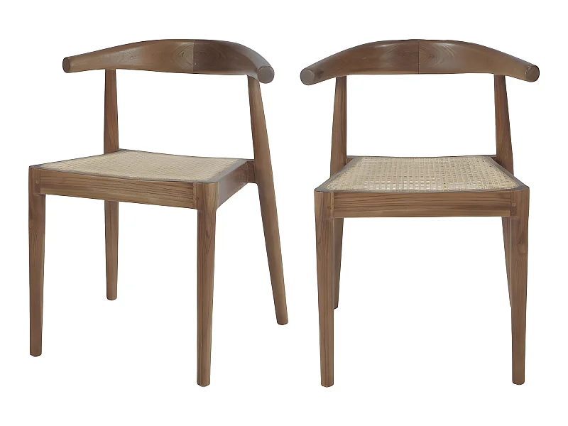 Bunga - Lot de 2 chaises en teck et cannage - Bois foncé