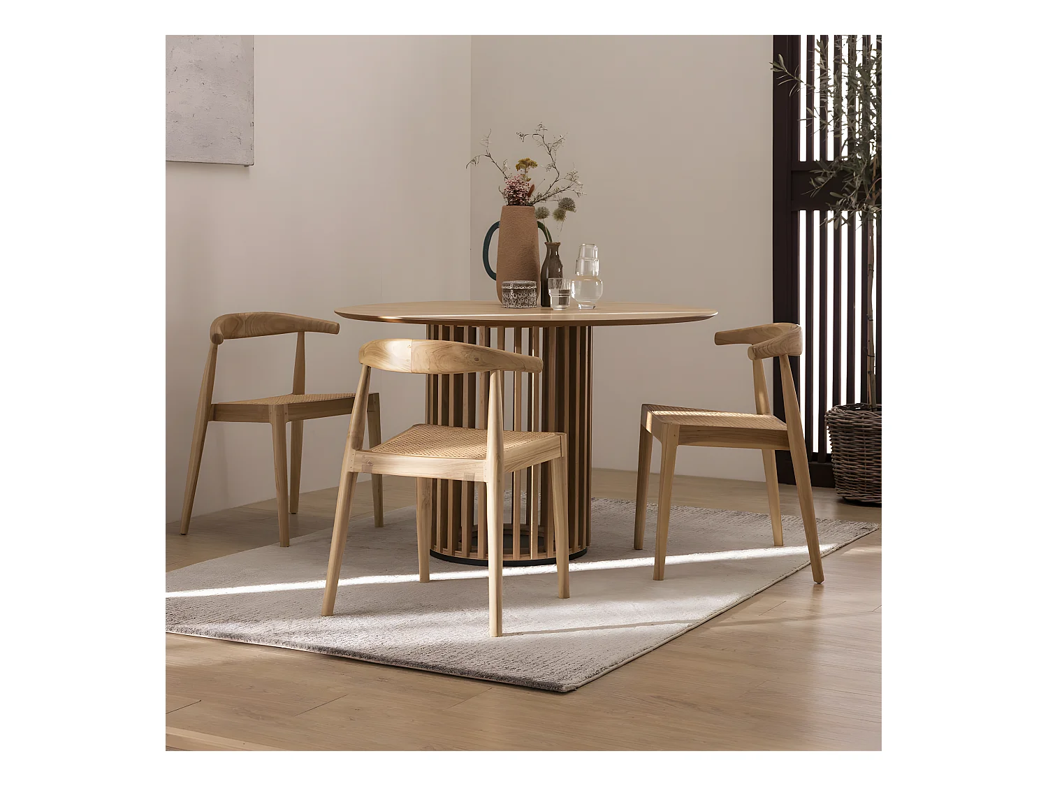 Bunga - Lot de 2 chaises en teck et cannage - Bois foncé