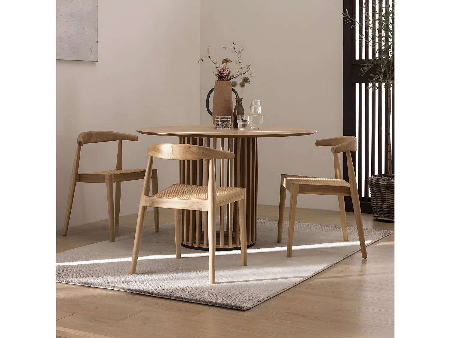 Bunga - Lot de 2 chaises en teck et cannage - Bois foncé