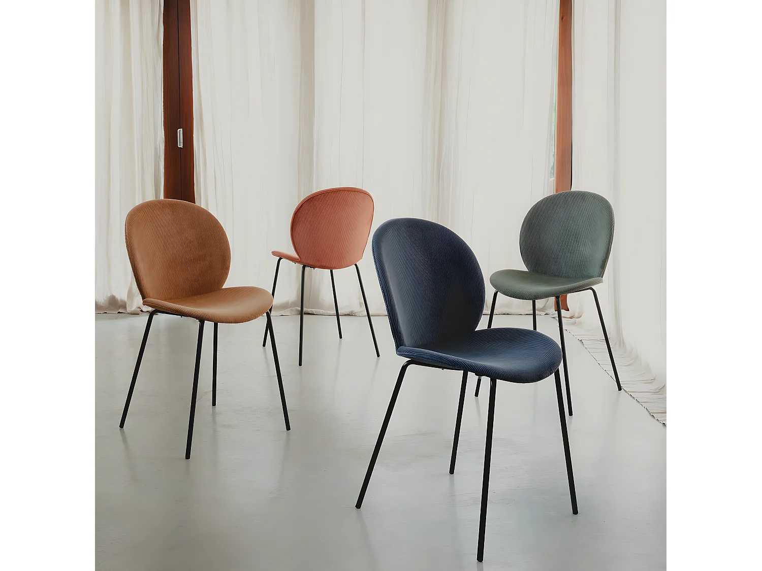 Bonnet - Lot de 2 chaises en velours côtelé et métal - Vert