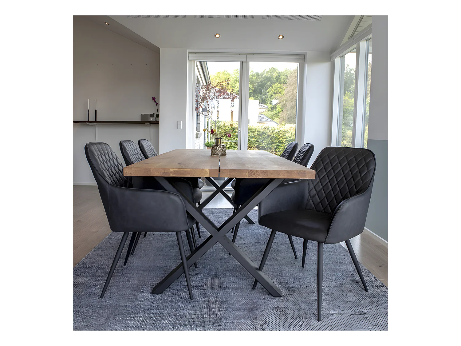 Montpellier - Table à manger 8 personnes en bois et métal - Bois clair / noir