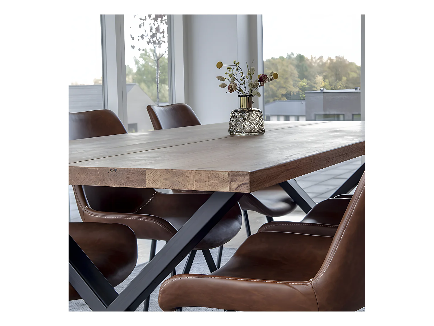 Montpellier - Table à manger 8 personnes en bois et métal - Bois clair / noir