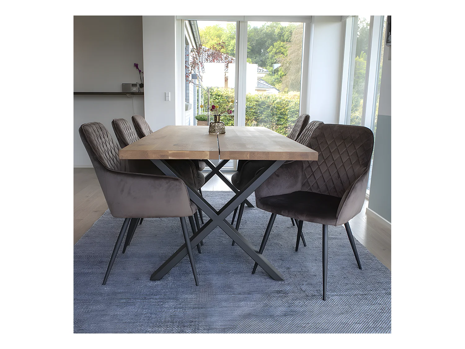 Montpellier - Table à manger 8 personnes en bois et métal - Bois clair / noir