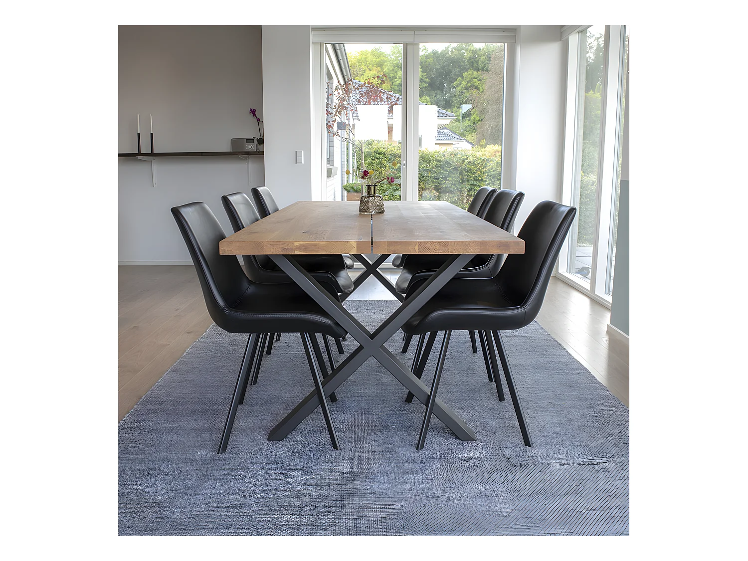 Montpellier - Table à manger 8 personnes en bois et métal - Bois clair / noir