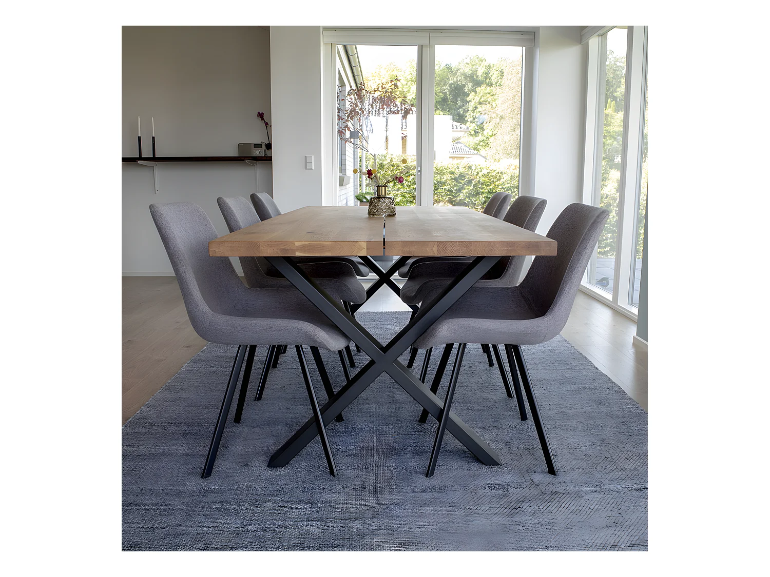 Montpellier - Table à manger 8 personnes en bois et métal - Bois clair / noir