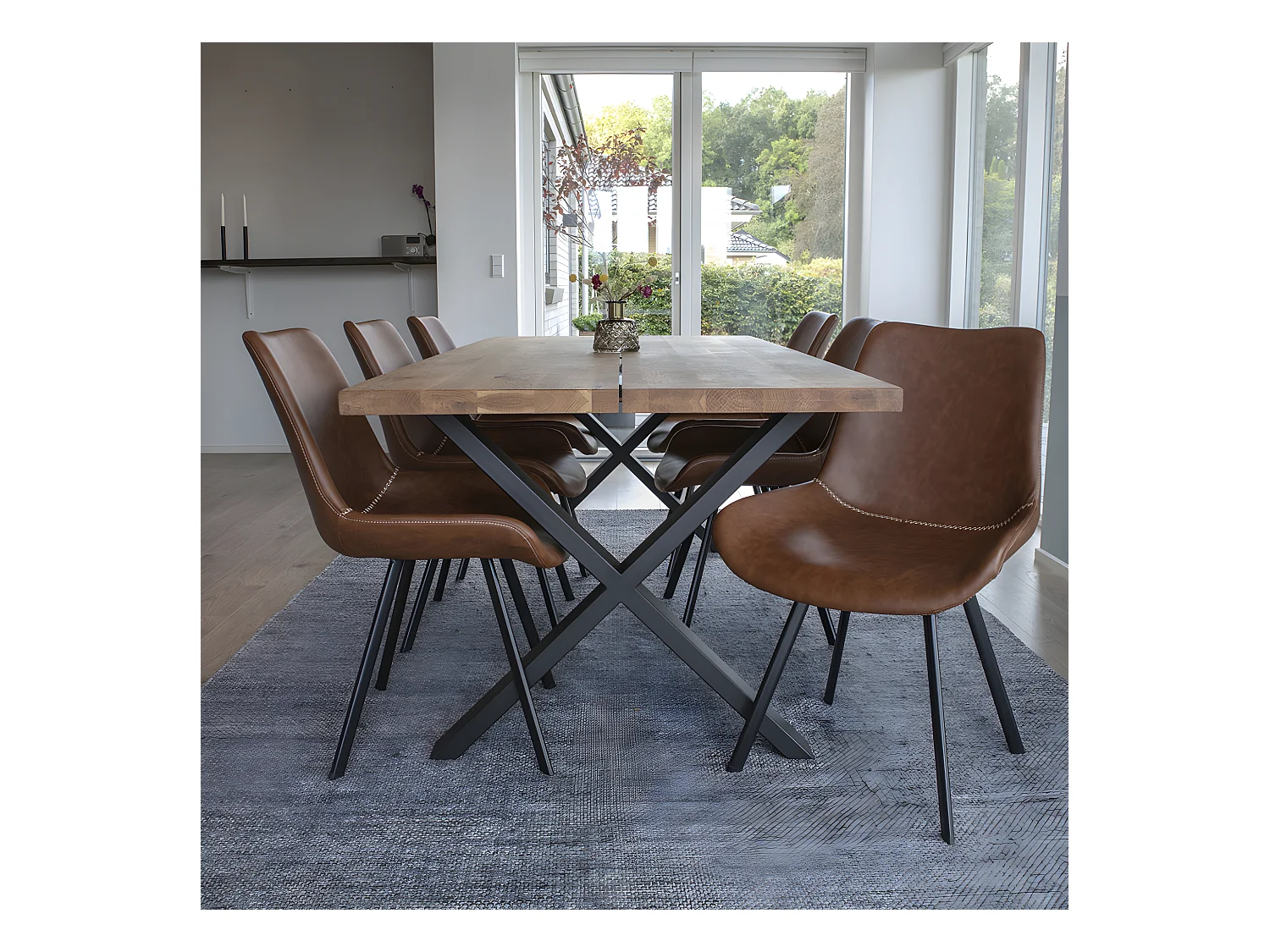 Montpellier - Table à manger 8 personnes en bois et métal - Bois clair / noir