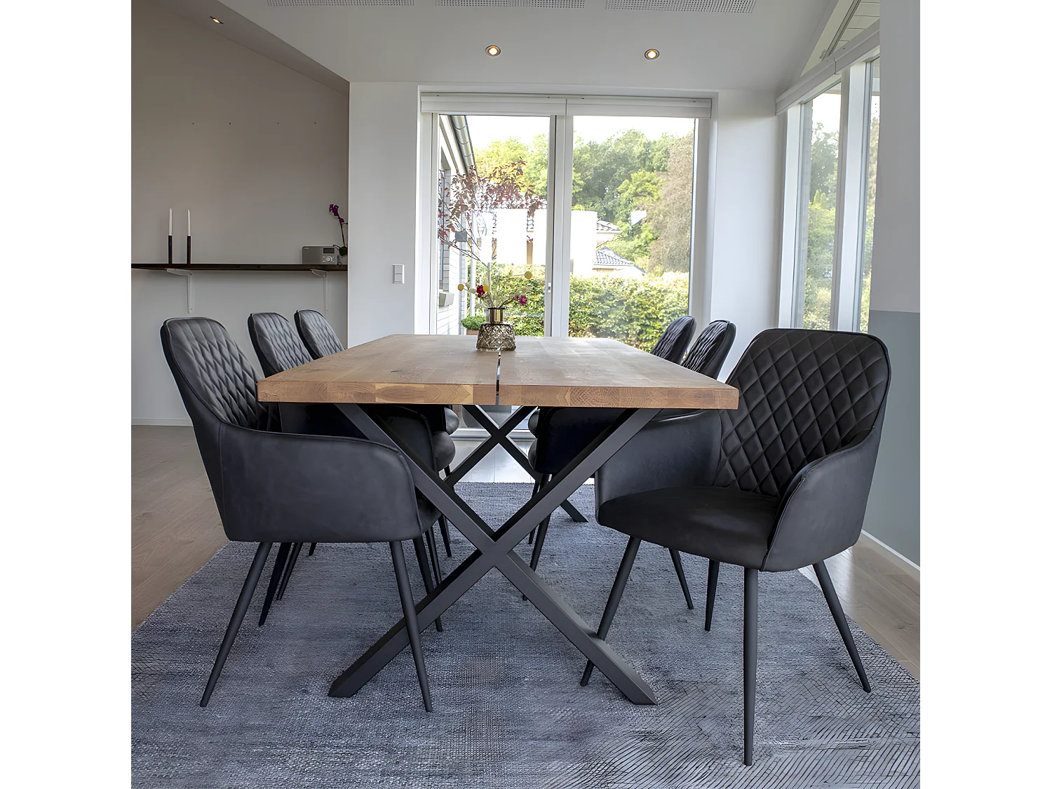 Montpellier - Table à manger 8 personnes en bois et métal - Bois clair / noir