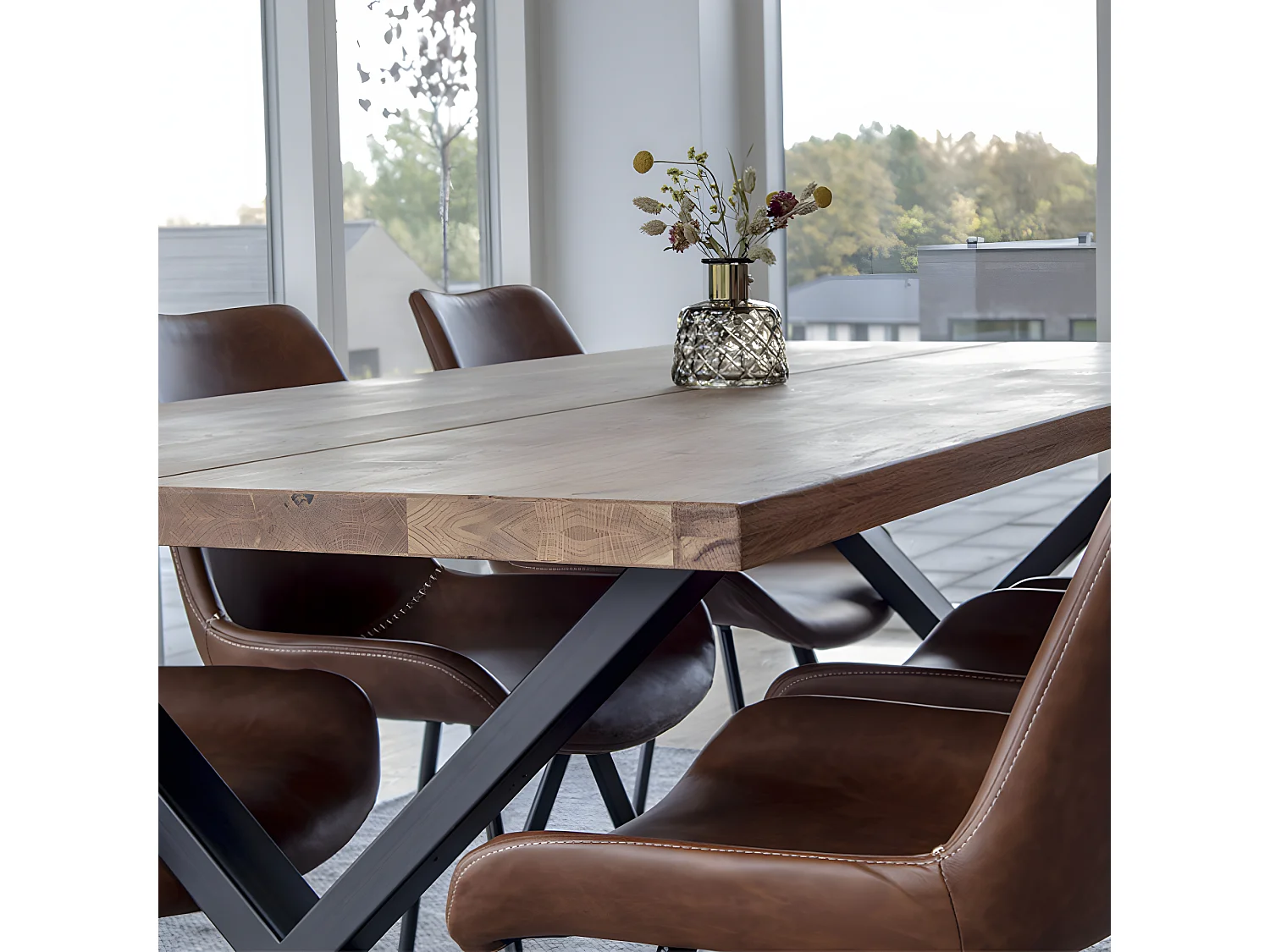 Montpellier - Table à manger 8 personnes en bois et métal - Bois clair / noir