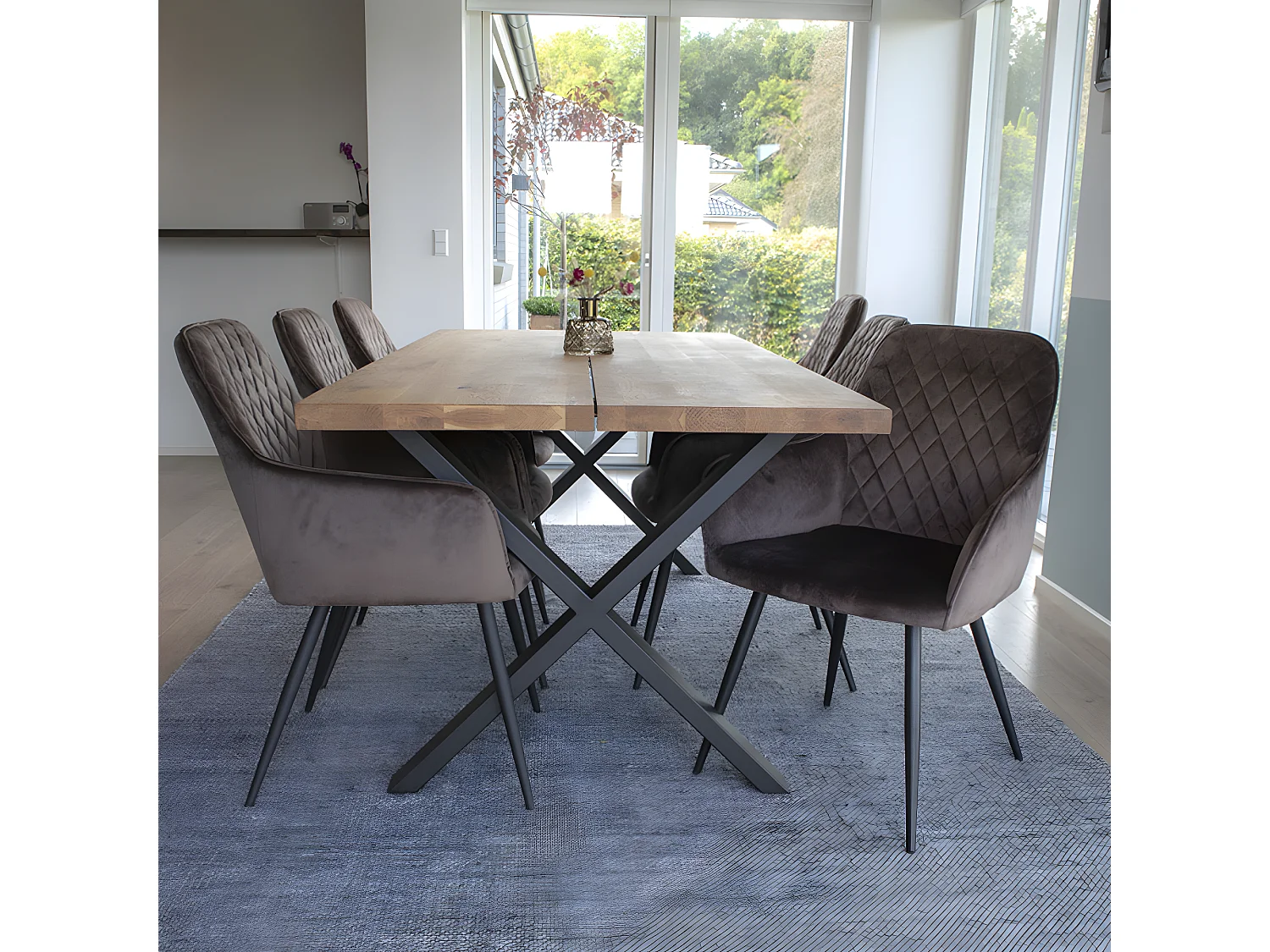 Montpellier - Table à manger 8 personnes en bois et métal - Bois clair / noir