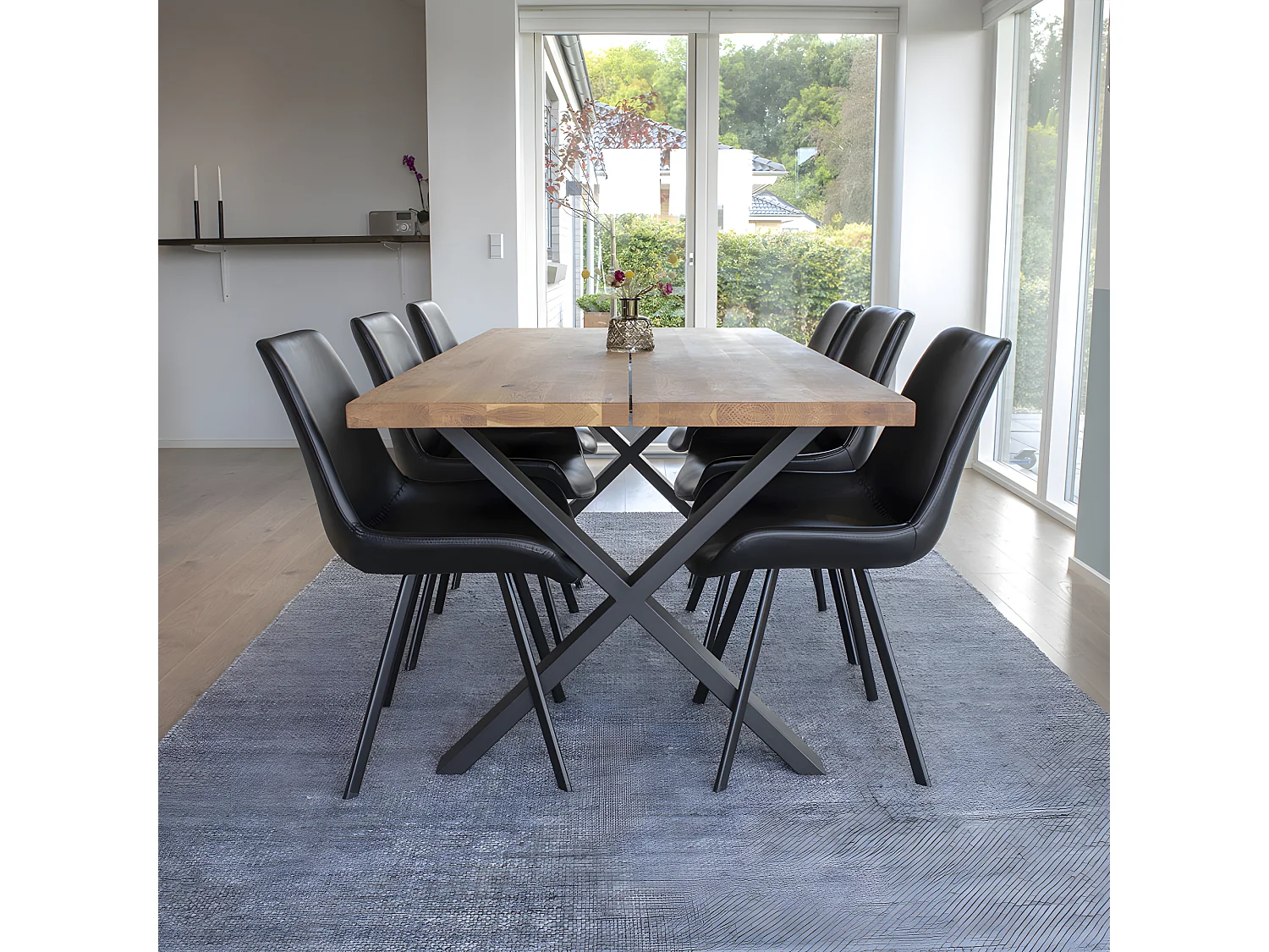 Montpellier - Table à manger 8 personnes en bois et métal - Bois clair / noir