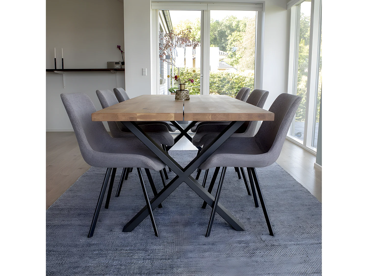 Montpellier - Table à manger 8 personnes en bois et métal - Bois clair / noir