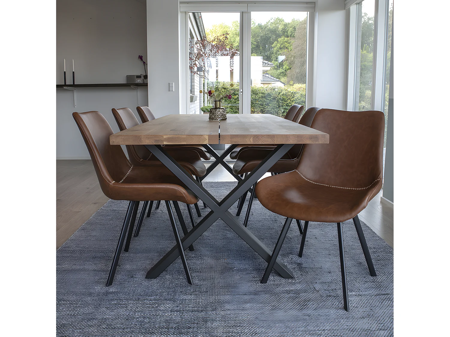 Montpellier - Table à manger 8 personnes en bois et métal - Bois clair / noir