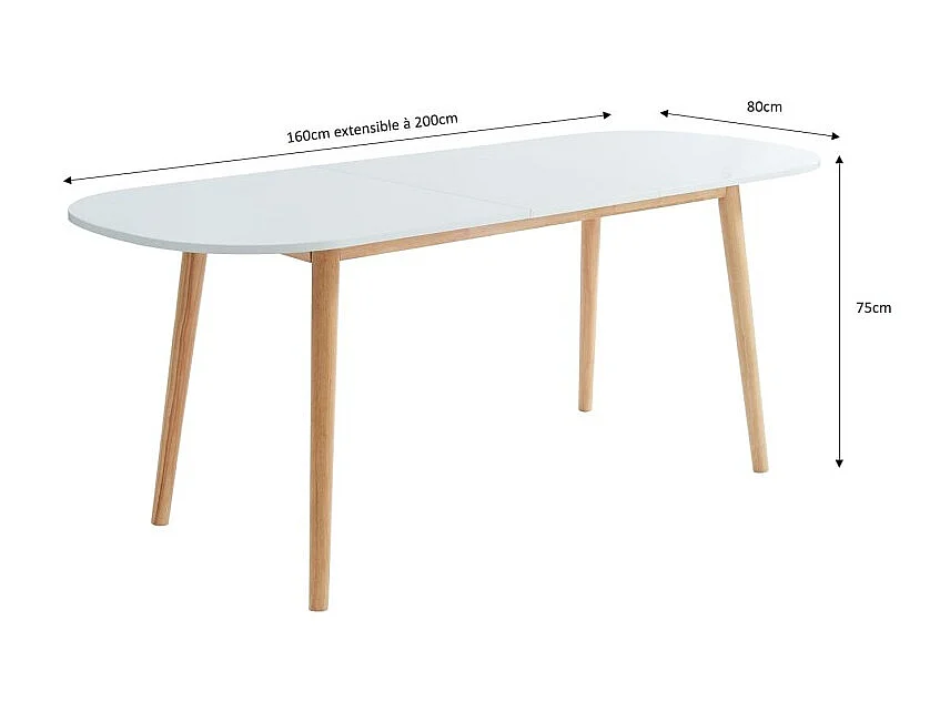 Table extensible ERIKA laqué blanc mat 160 à 200cm