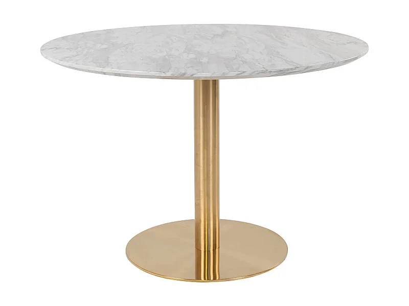 Table à manger ronde PIZA – Effet marbre blanc et pied laiton doré-Diamètre 110 cm