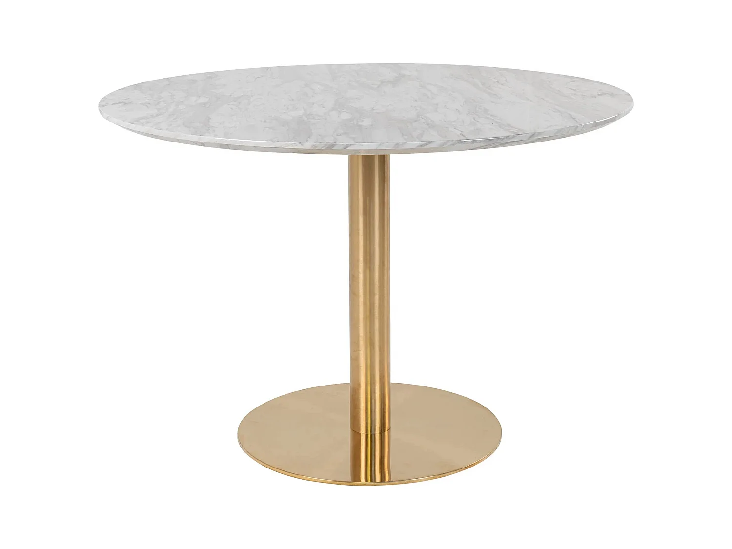 Ronde eettafel PIZA – Wit marmereffect en poten van goudkleurig messing-Diámetro 110 cm