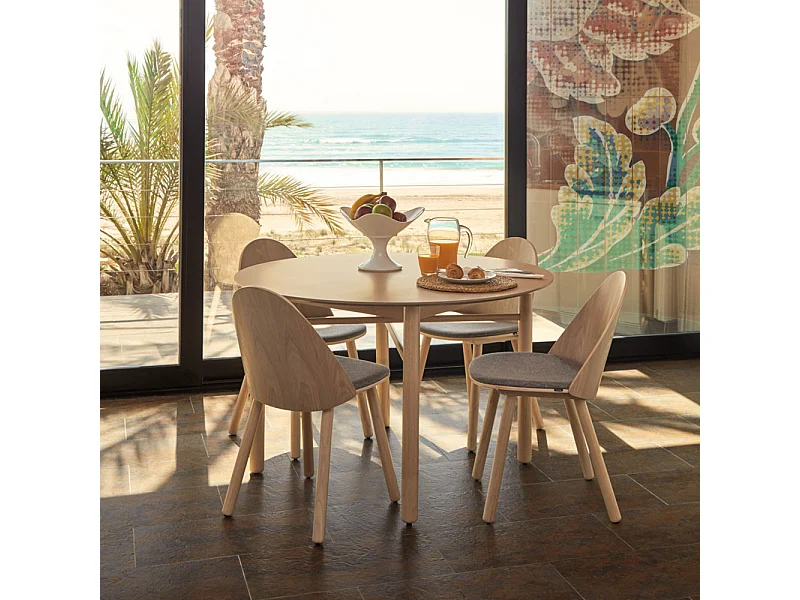 Junco - Table à manger 4 personnes ronde en bois - Bois clair