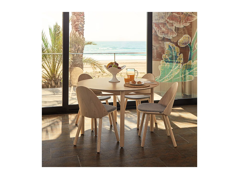 Junco - Table à manger 4 personnes ronde en bois - Bois clair