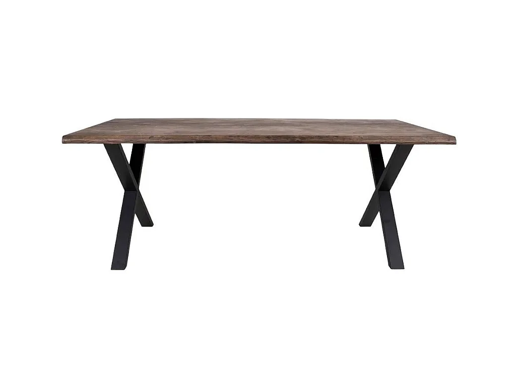 Table à manger industrielle TOULON – Chêne massif & acier noir, design avec bord ondulé-Marron-Largeur 200 cm