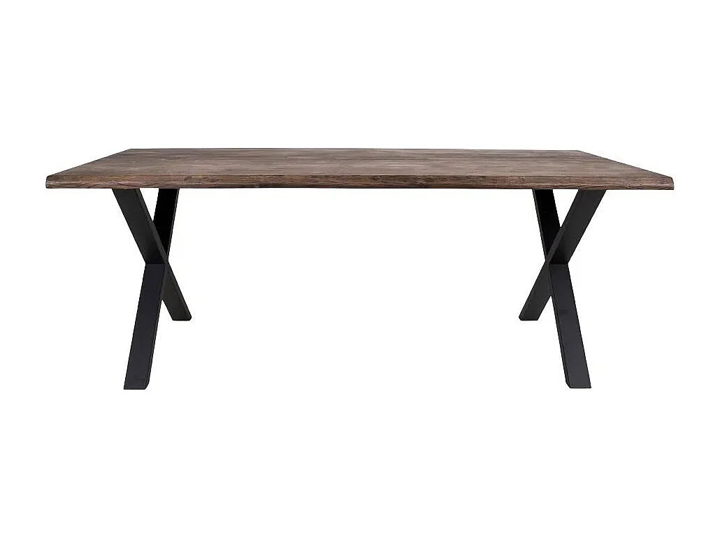 Table à manger industrielle TOULON – Chêne massif & acier noir, design avec bord ondulé-Marron-Largeur 200 cm