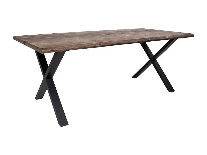 Table à manger industrielle TOULON – Chêne massif & acier noir, design avec bord ondulé-Marron-Largeur 200 cm