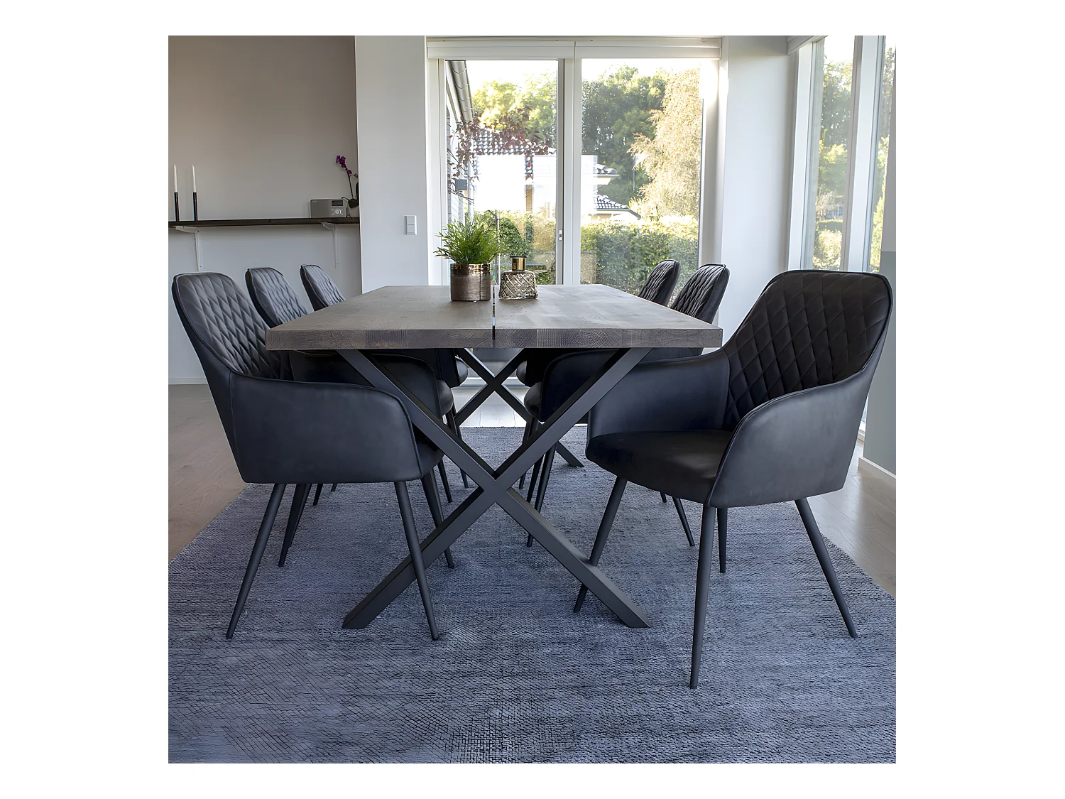 Montpellier - Table à manger en bois et métal - Couleur - Bois foncé / noir