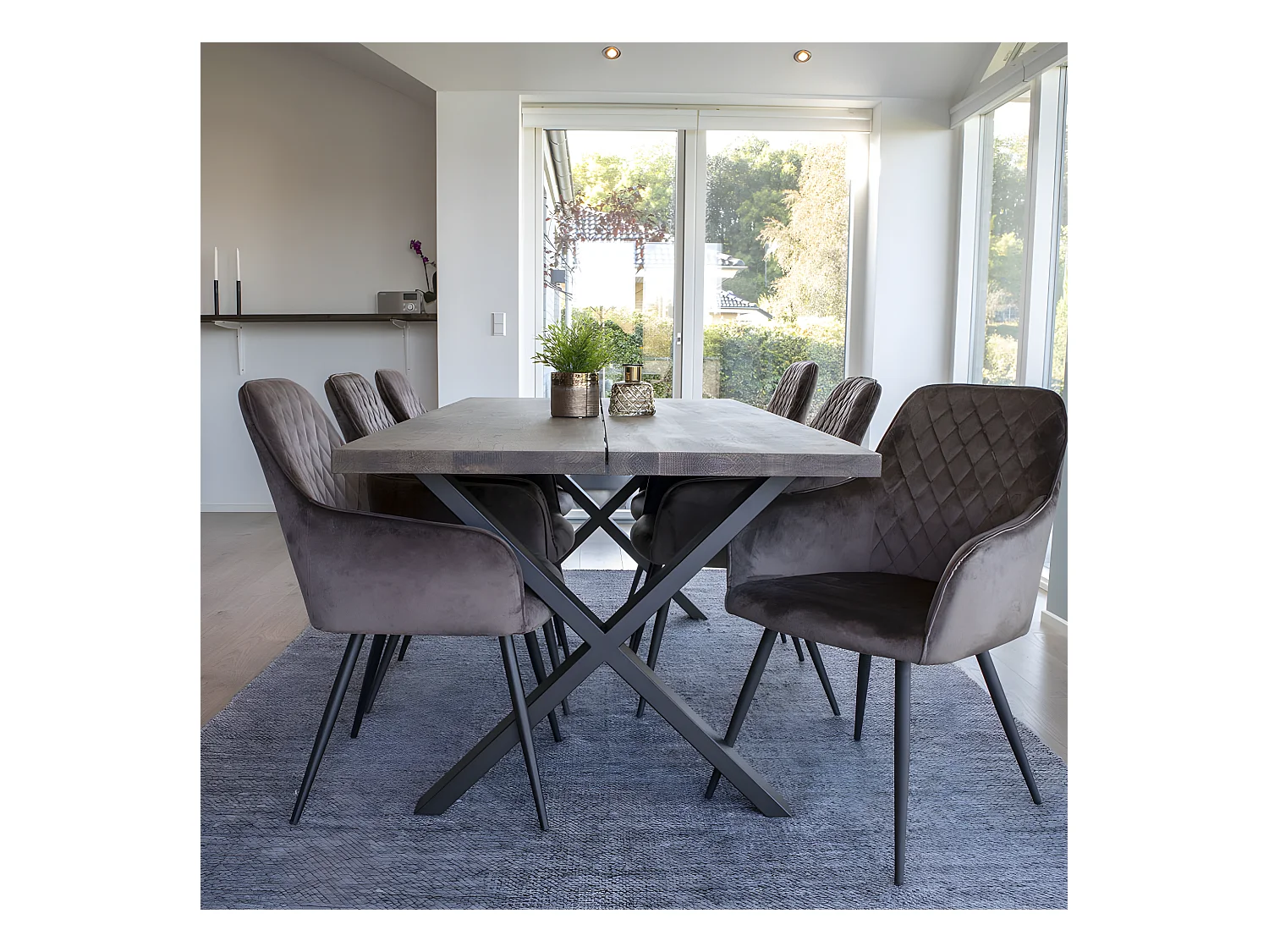 Montpellier - Table à manger en bois et métal - Couleur - Bois foncé / noir