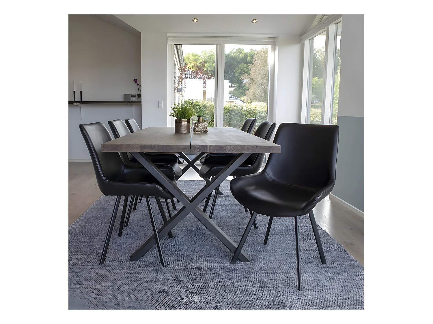 Montpellier - Table à manger en bois et métal - Couleur - Bois foncé / noir