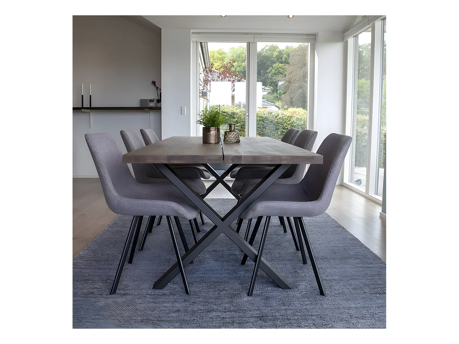 Montpellier - Table à manger en bois et métal - Couleur - Bois foncé / noir