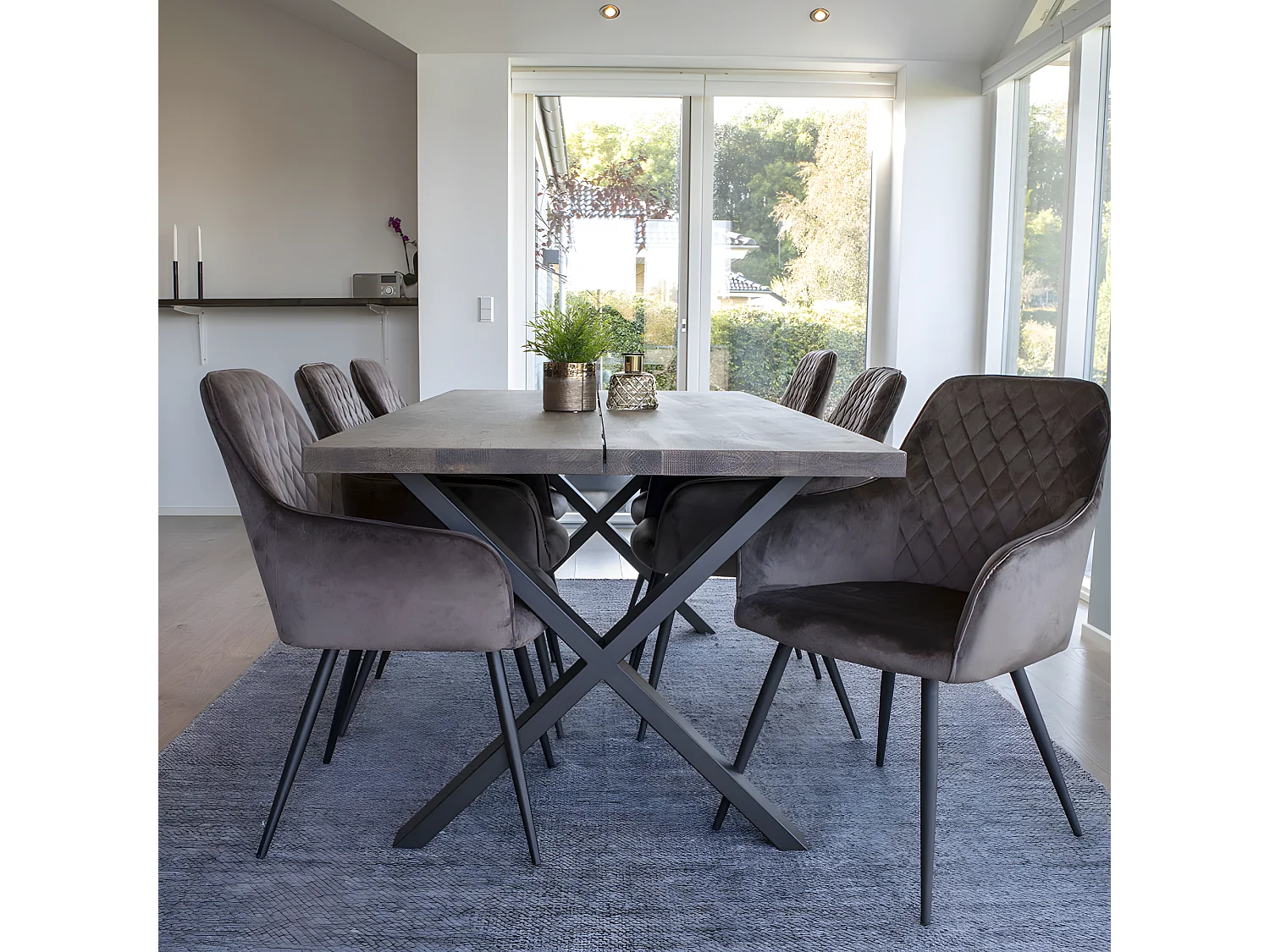 Montpellier - Table à manger en bois et métal - Couleur - Bois foncé / noir