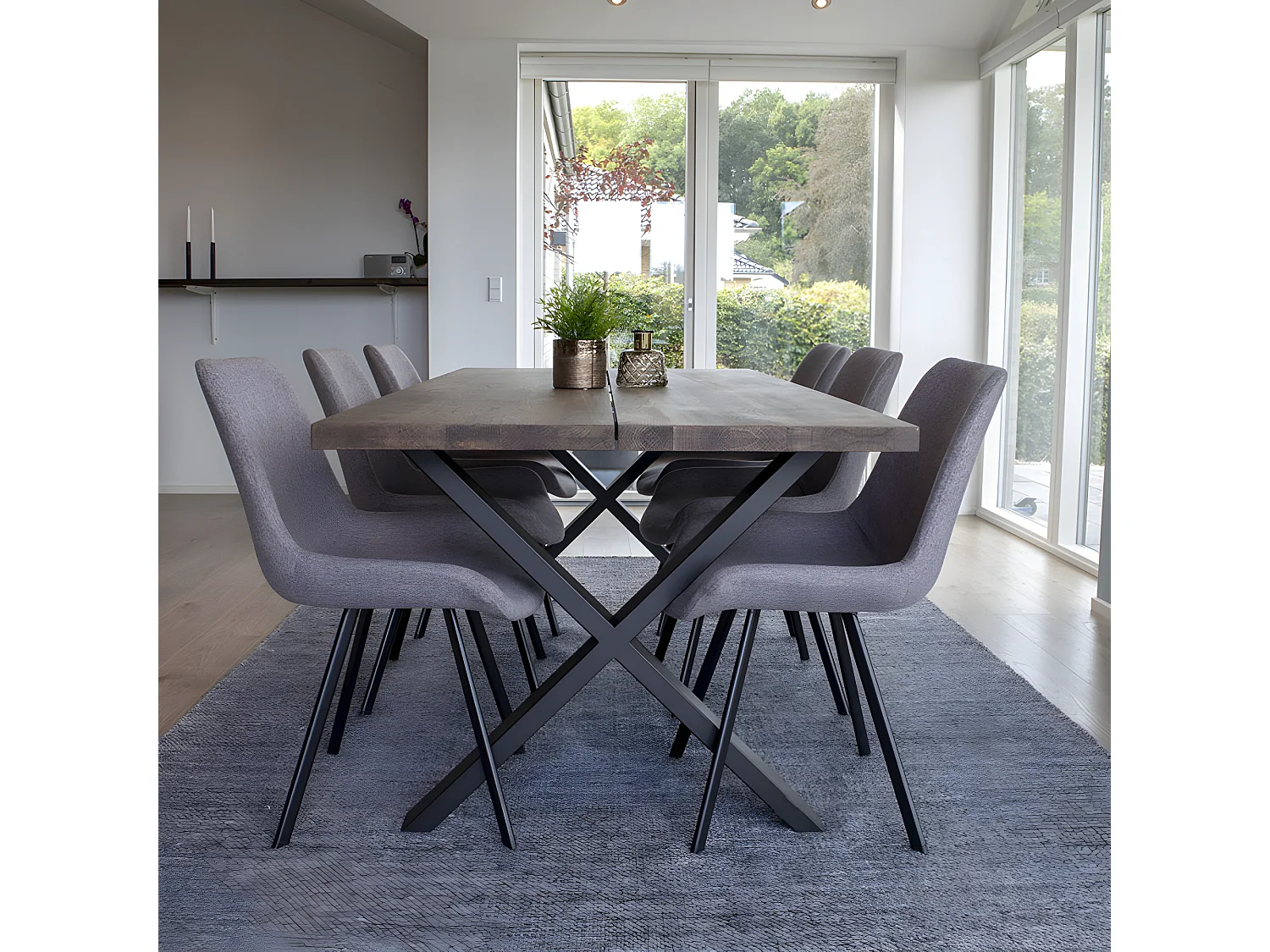 Montpellier - Table à manger en bois et métal - Couleur - Bois foncé / noir