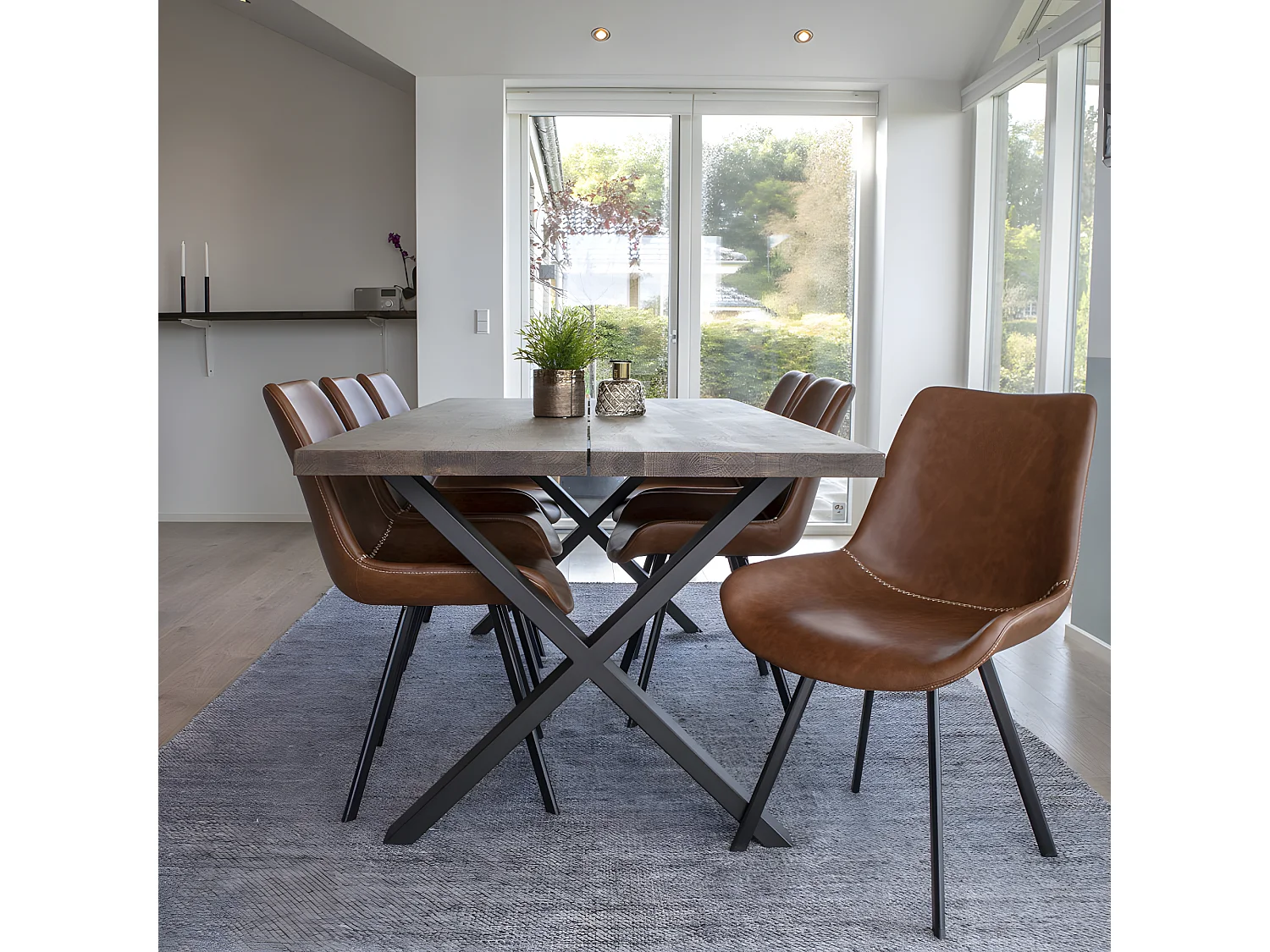 Montpellier - Table à manger en bois et métal - Couleur - Bois foncé / noir