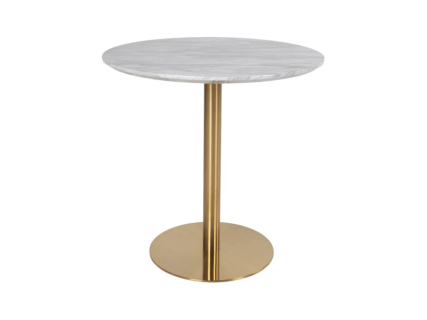 Table à manger ronde PIZA – Effet marbre blanc et pied laiton doré-Diamètre 90 cm