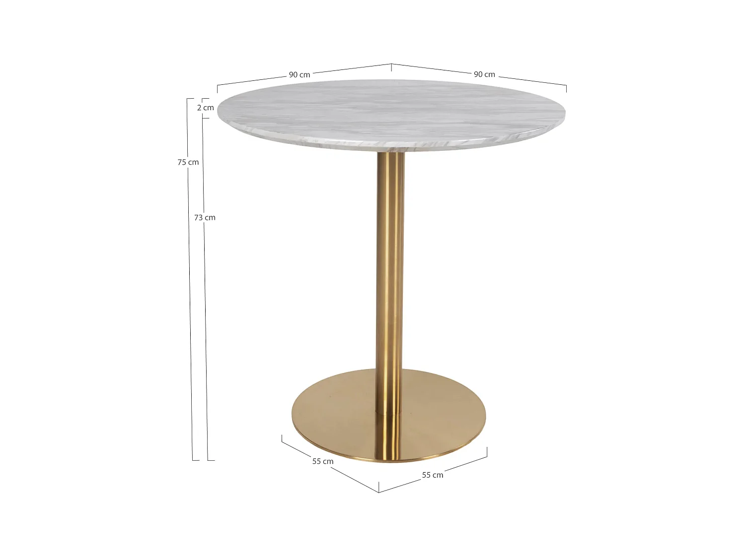 Table à manger ronde PIZA – Effet marbre blanc et pied laiton doré-Diamètre 90 cm