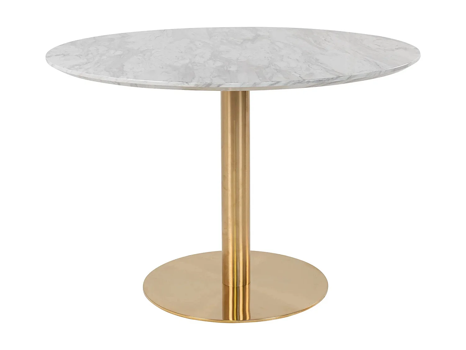 Table à manger ronde PIZA – Effet marbre blanc et pied laiton doré-Diamètre 90 cm