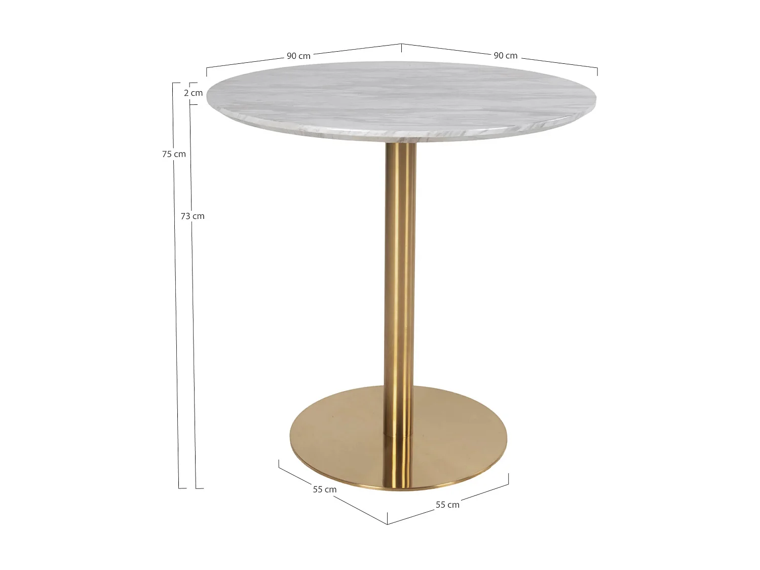 Table à manger ronde PIZA – Effet marbre blanc et pied laiton doré-Diamètre 90 cm