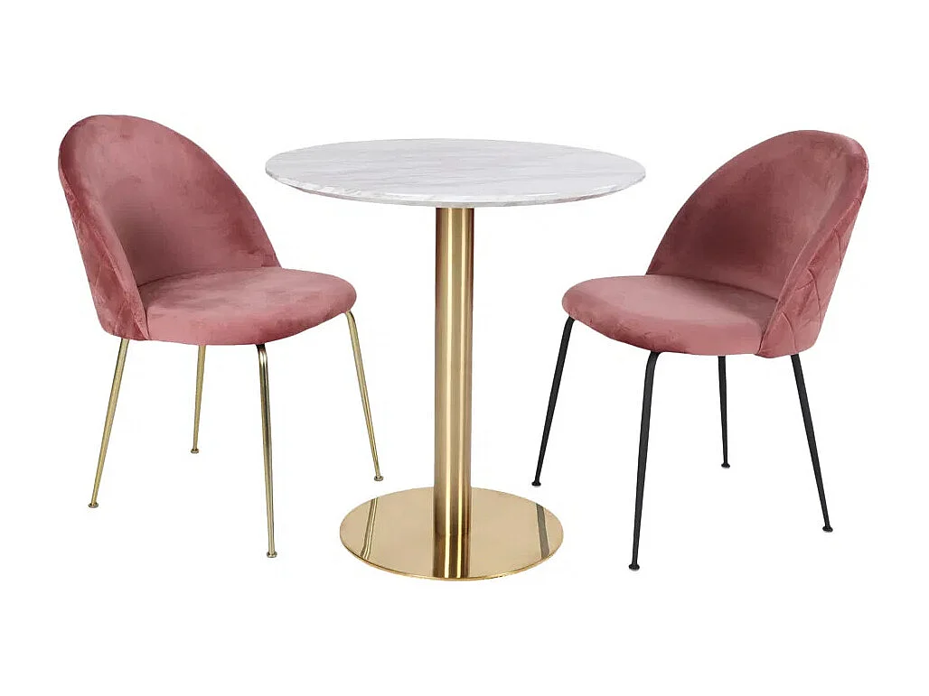 Table à manger ronde PIZA – Effet marbre blanc et pied laiton doré-Diamètre 90 cm