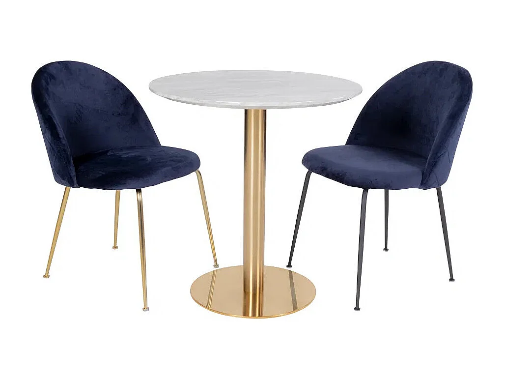 Table à manger ronde PIZA – Effet marbre blanc et pied laiton doré-Diamètre 90 cm