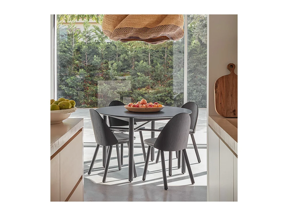 Junco - Table à manger 4 personnes ronde en bois - Couleur - Noir